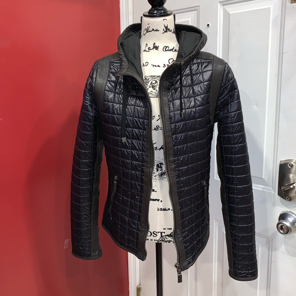 DOLCE & GABBANA LEATHER, NYLON PUFFER JACKET